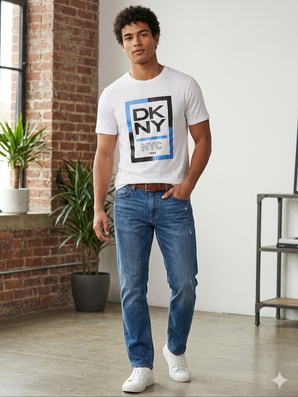 DKNY White Crewneck Graphic T-Shirt, Sz Lg, Unisex, NWT